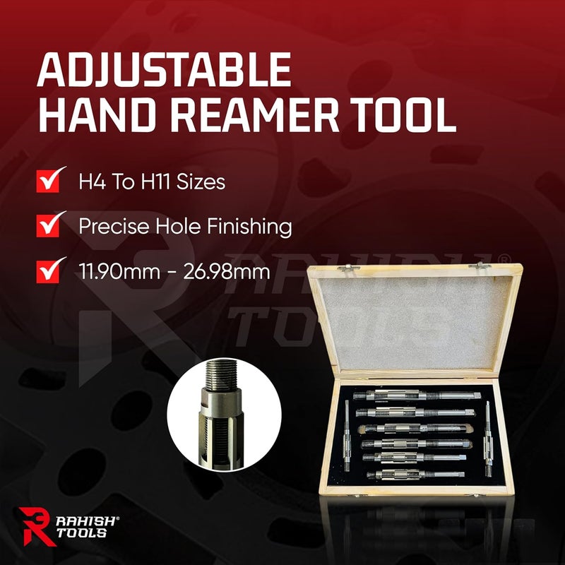 RAHISH TOOLS Adjustable Hand Reamer Tool H4 to H11 Sizes - 15/32" to 1-1/16” Reaming Tool for Precise Hole Finishing with Carbon Steel Blades - Hand Tools Reamers for Metal & Wood - 11.90mm - 26.98mm - Image 2